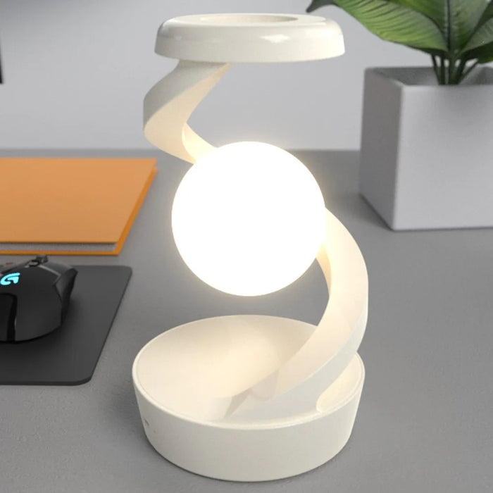 Spiral Levitation Floating Light RGB Night Light with Phone Wireless Charging Pad - White - 1