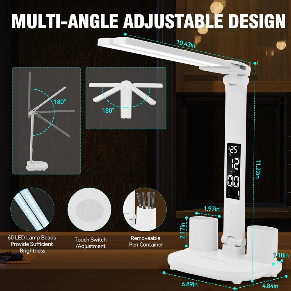 Eye Protection Foldable Desk Lamp Home Dormitory Pen Holder Reading Table Lamp, USB Powered - 4