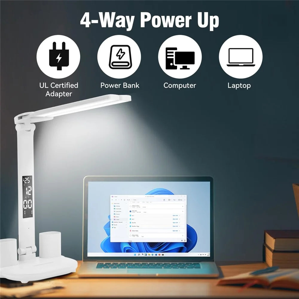 Eye Protection Foldable Desk Lamp Home Dormitory Pen Holder Reading Table Lamp, USB Powered - 6