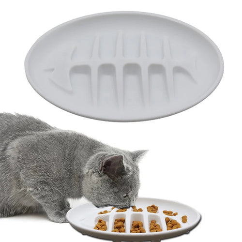 Cat Slow Feeder Bowl Fish Bone Design Preventing Choke Silicone Kitten Feeder Bowl - White - 1