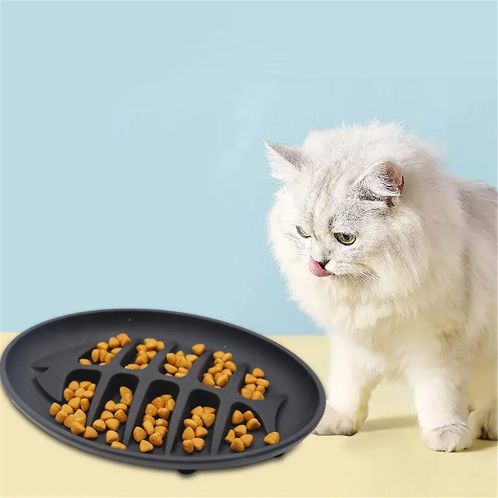 Cat Slow Feeder Bowl Fish Bone Design Preventing Choke Silicone Kitten Feeder Bowl - White - 6