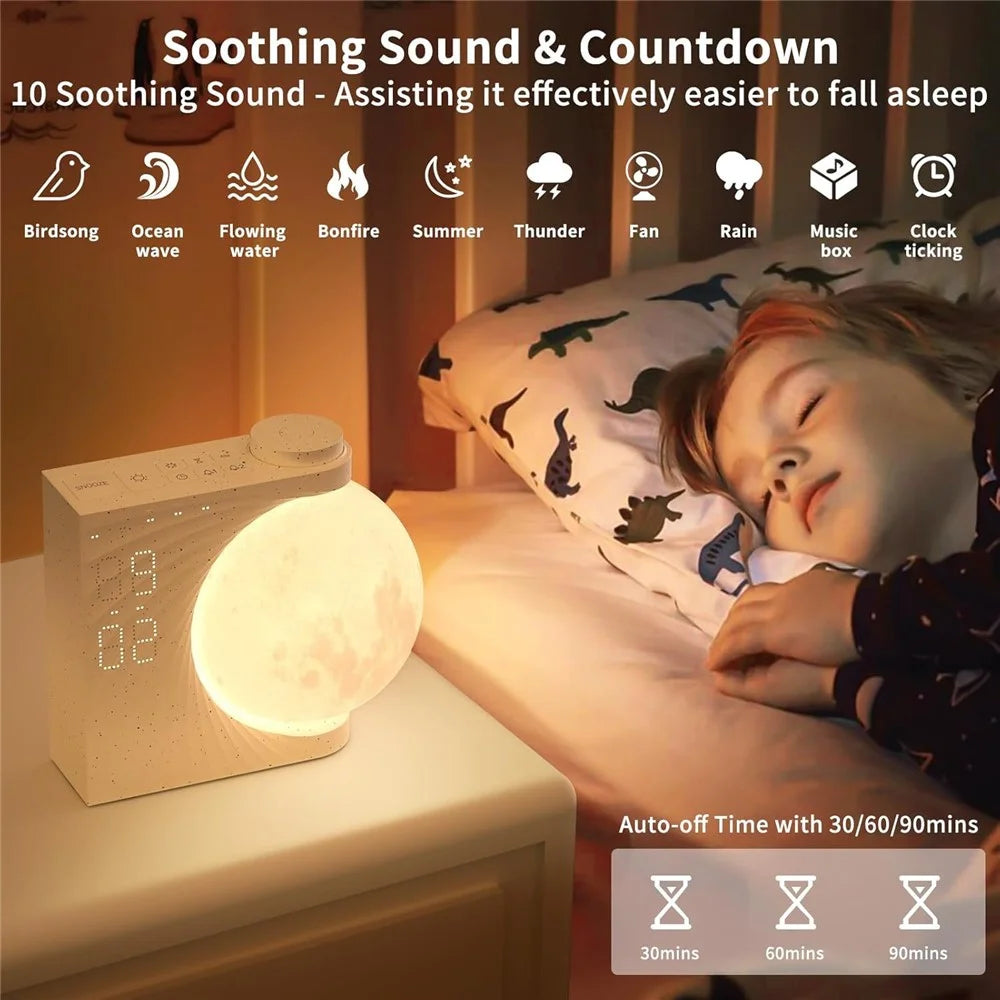 A320 Moon Wake Up Ambient Light White Noise 3 Brightness Dual Alarm Digital Clock - 2