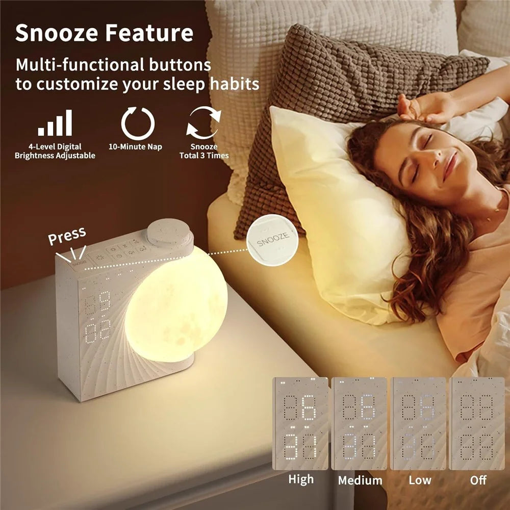 A320 Moon Wake Up Ambient Light White Noise 3 Brightness Dual Alarm Digital Clock - 3