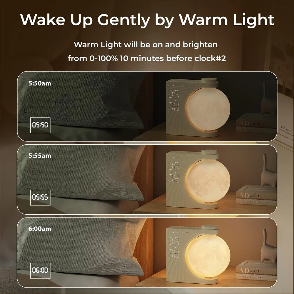 A320 Moon Wake Up Ambient Light White Noise 3 Brightness Dual Alarm Digital Clock - 5