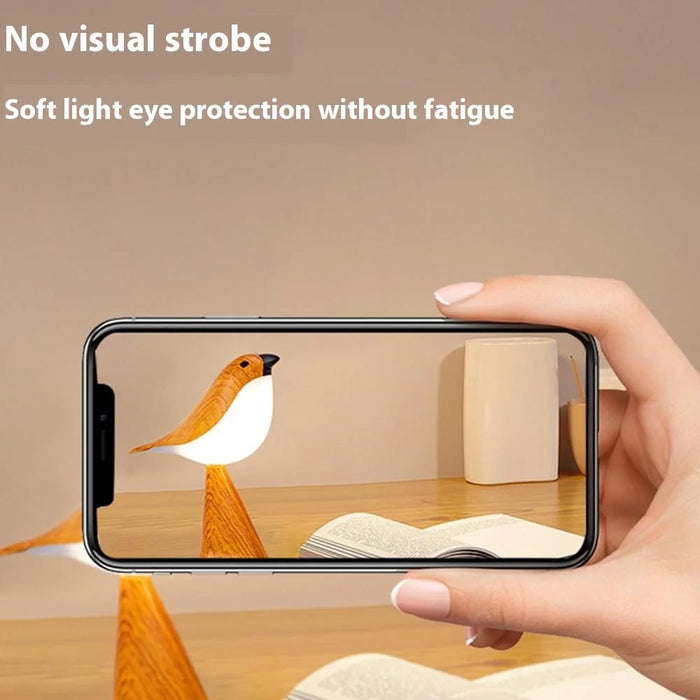 Creative Bird Shape Bedside Lamp Multifunction Aroma Diffuser Phone Holder Ambient Light with Sound - Yellow Wood Grain - 3