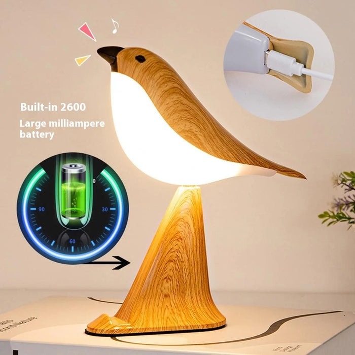 Creative Bird Shape Bedside Lamp Multifunction Aroma Diffuser Phone Holder Ambient Light with Sound - Yellow Wood Grain - 4