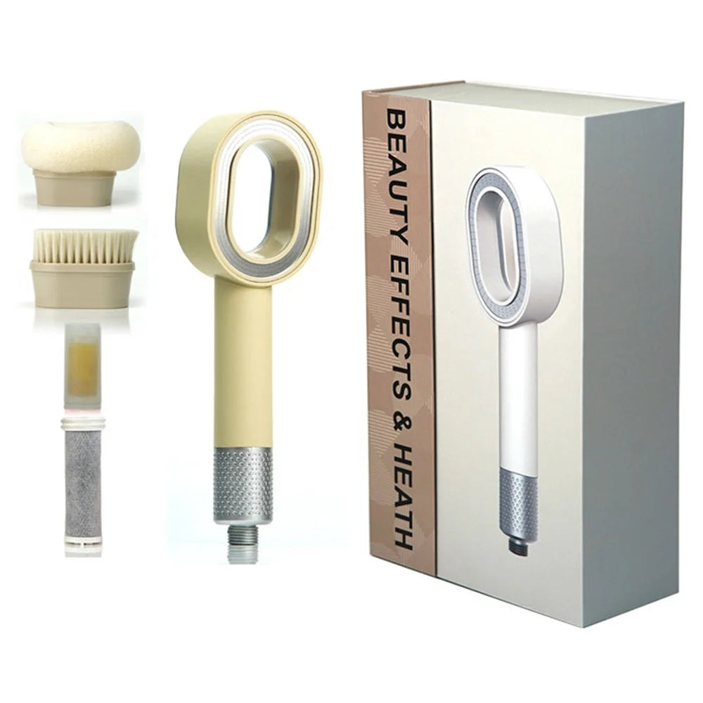 Handheld Massage Plastic Shower Head with Fragrance Cartridge and VC Carbon Fiber Filter - Light Yellow - 1
