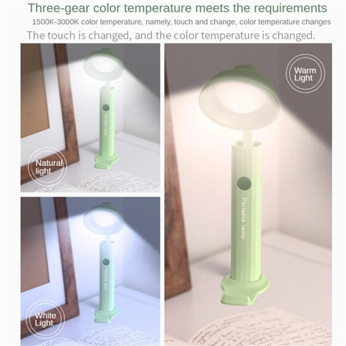 Foldable Desk Lamp Flashlight Shape 3 Brightness Adjustable Magnetic Night Lamp, Round Lamp Cap - Green - 6