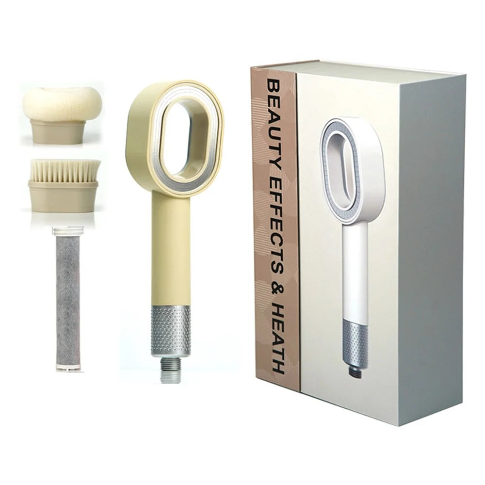 Handheld Shower Head with Massage Scrubber VC Carbon Fiber Filter Plastic Shower Head - Light Yellow - 1