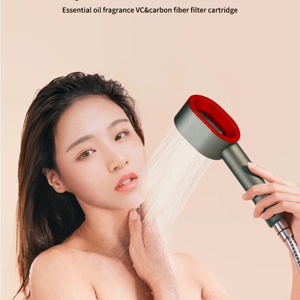 Handheld Shower Head with Massage Scrubber VC Carbon Fiber Filter Plastic Shower Head - Light Yellow - 4