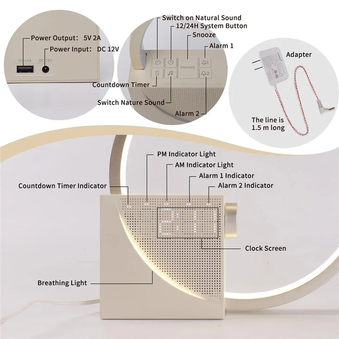 AJ300D Multi-Function Desk Lamp Alarm Clock White Noise Touch Control Wake-Up Light, EU Plug - 7