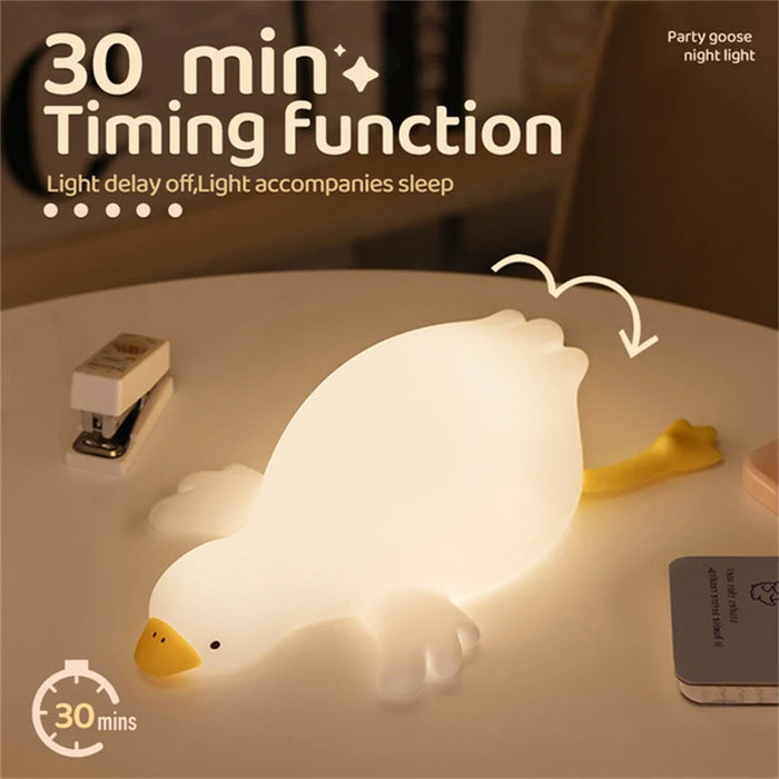 D19 White Goose Night Light Children Bedside Silicone Tap Light Fun Ornament - 3