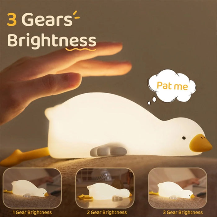 D19 White Goose Night Light Children Bedside Silicone Tap Light Fun Ornament - 5