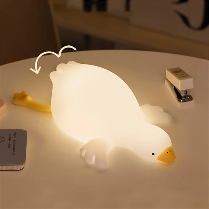 D19 White Goose Night Light Children Bedside Silicone Tap Light Fun Ornament - 6