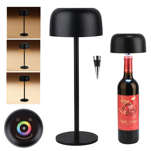 F12 3 in 1 Mushroom Shape Mood Light Wine Bottle Cork Lamp Dimmable Table Lamp - Black - 1