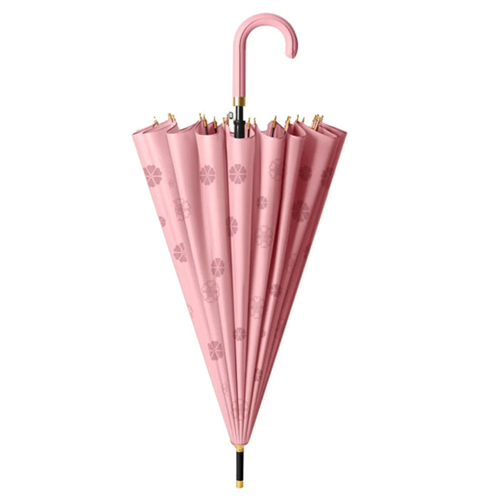 Automatic 24 Ribs Rain Umbrella Water Activated Flower Pattern Straight Umbrella with Curved Handle - Rouge Pink - 1