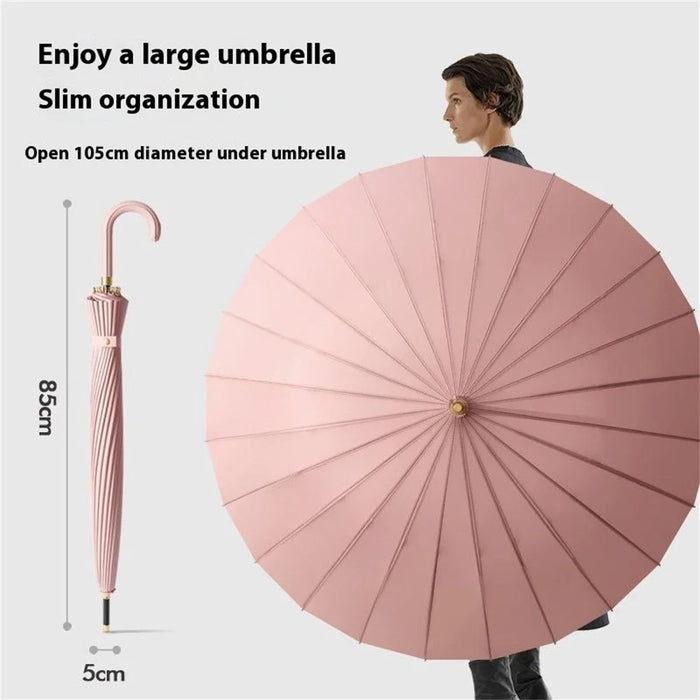 Automatic 24 Ribs Rain Umbrella Water Activated Flower Pattern Straight Umbrella with Curved Handle - Rouge Pink - 7