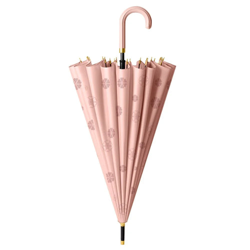 Flowering in Rain Water Umbrella 24 Ribs Manual Folding Parasol with PU Leather Handle - Rubber Pink - 1