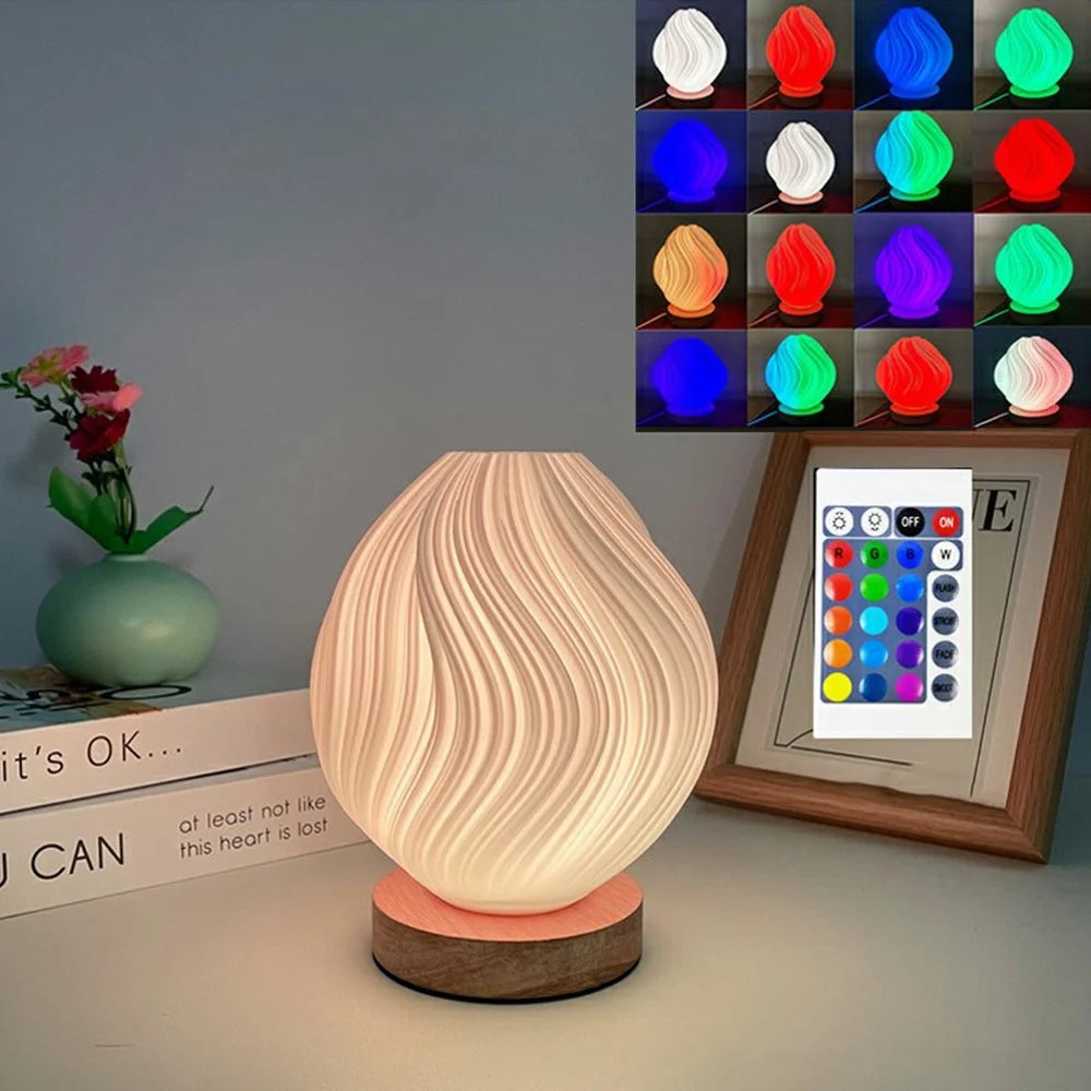 Creative Wooden Nordic Table Lamp Flower Bud Light 16 Color Ambiance Lamp with Remote Control - 2