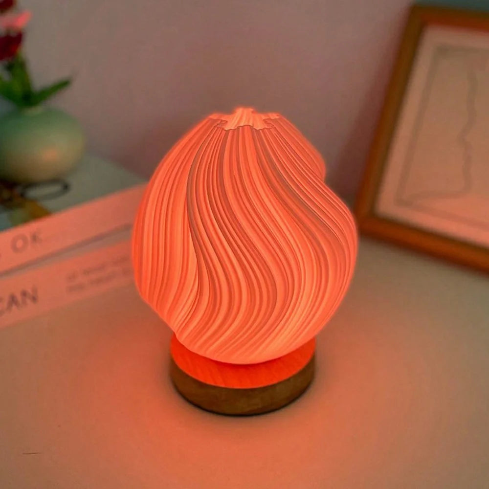 Creative Wooden Nordic Table Lamp Flower Bud Light 16 Color Ambiance Lamp with Remote Control - 7