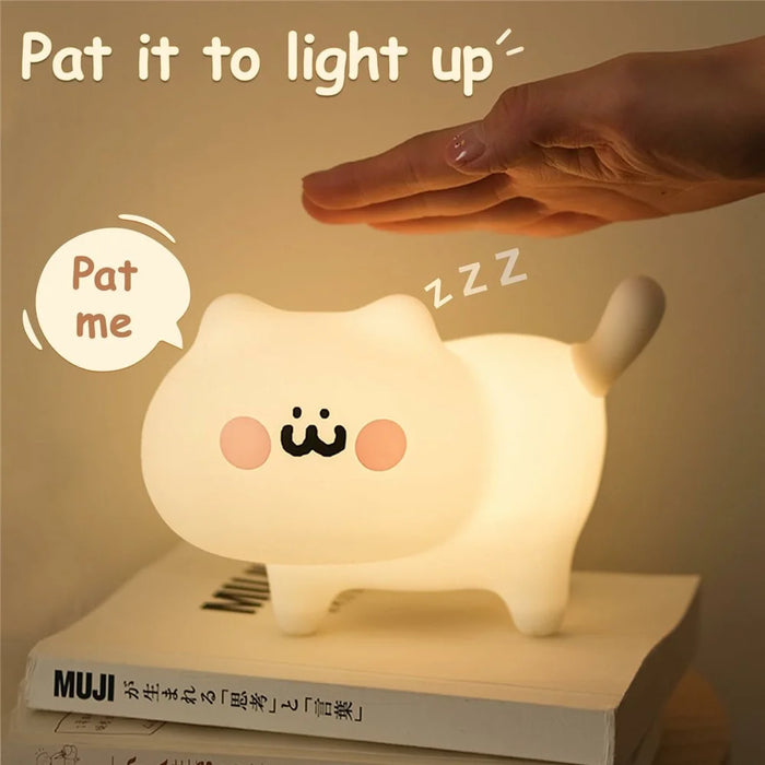 Cat Night Light Bedroom Bedside Sleep Aid for Kids Tap Control Soft Silicone USB Rechargeable Lamp with Timer Function - 4