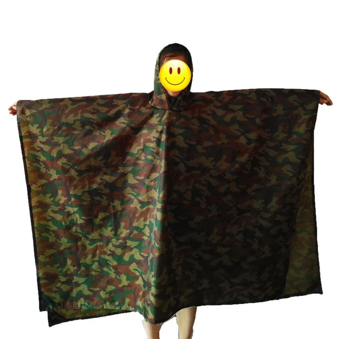 3 in 1 Function Hiking Climbing Waterproof Rain Poncho Floor Mat Canopy with Storage Bag - Army Green Camouflage - 2