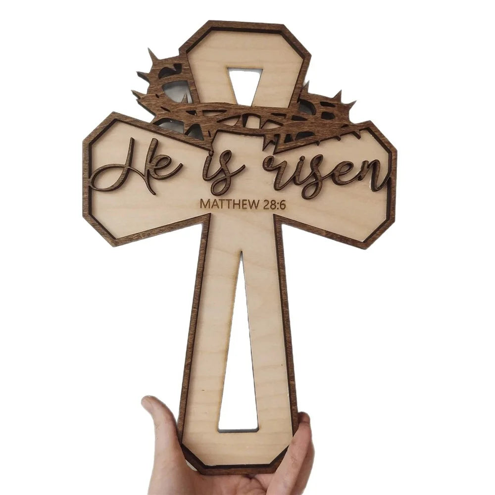 Easter Cross Design Door Hanger Ornament Wooden Sign Front Porch Decor - 2