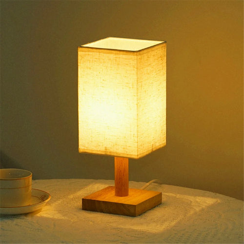 TA-066 Wood+Cloth Stepless Dimming Night Light USB LED Table Lamp Home Decor - Linen Gray - 1
