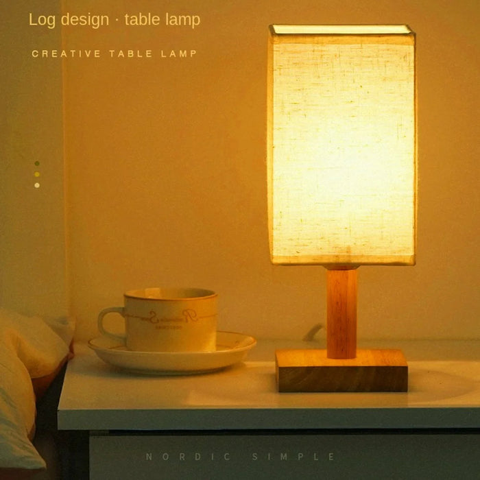 TA-066 Wood+Cloth Stepless Dimming Night Light USB LED Table Lamp Home Decor - Linen Gray - 2