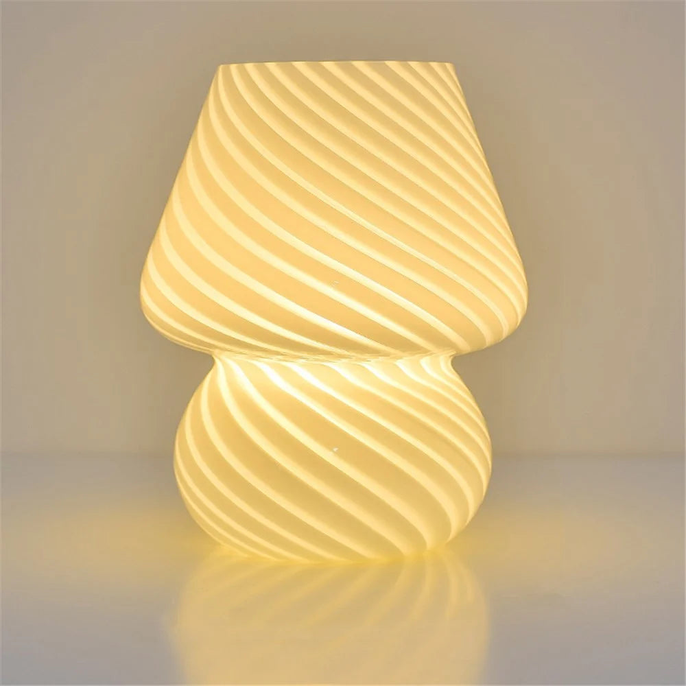 TA-033 Mushroom Lamp Glass Table Bedside Lamp INS Sleeping Night Light (Not Dimmable) - Stripe White - 1