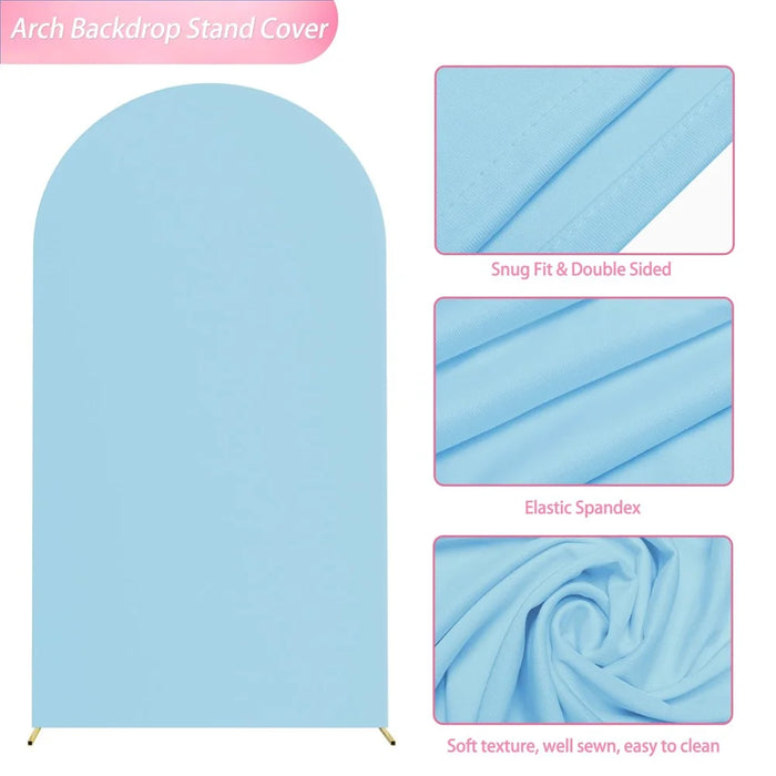 Elastic U-Shaped Arch Door Cloth Cover Decorative Backdrop for Birthday Party Wedding, 150x65cm - Sky Blue - 5