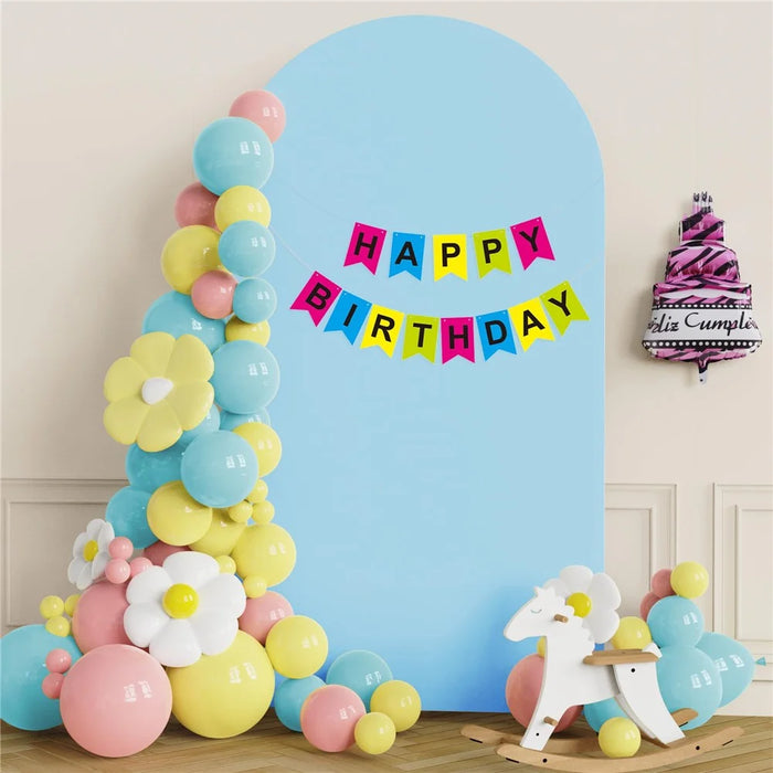 Elastic U-Shaped Arch Door Cloth Cover Decorative Backdrop for Birthday Party Wedding, 200x100cm - Sky Blue - 3