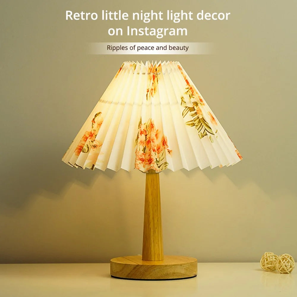 TA-016 Touch Control Table Lamp Pleated Shade Night Lamp 1600mAh Bedside Desk Lamp for Bedroom Living Room - Light Yellow Lampshade - 2