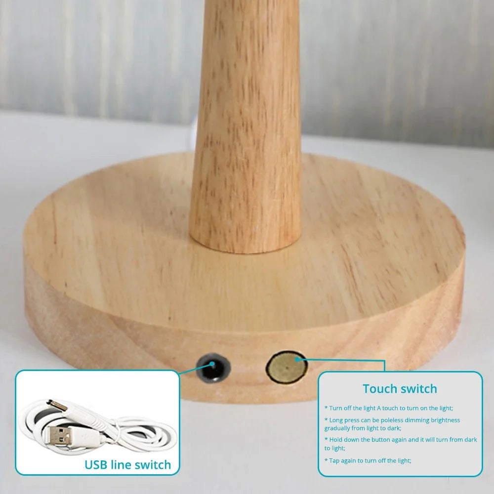 TA-016 Touch Control Table Lamp Pleated Shade Night Lamp 1600mAh Bedside Desk Lamp for Bedroom Living Room - Light Yellow Lampshade - 6