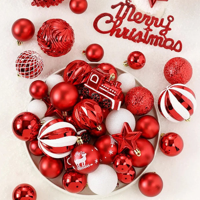 65Pcs / Set Christmas Tree Ornaments Painted Ball Set Decorative Hanging Baubles for Holiday Gift - Red+White - 2