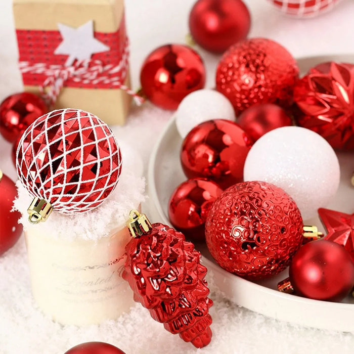 65Pcs / Set Christmas Tree Ornaments Painted Ball Set Decorative Hanging Baubles for Holiday Gift - Red+White - 3