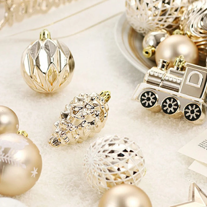65Pcs / Set Christmas Tree Ornaments Painted Ball Set Decorative Hanging Baubles for Holiday Gift - Red+White - 6