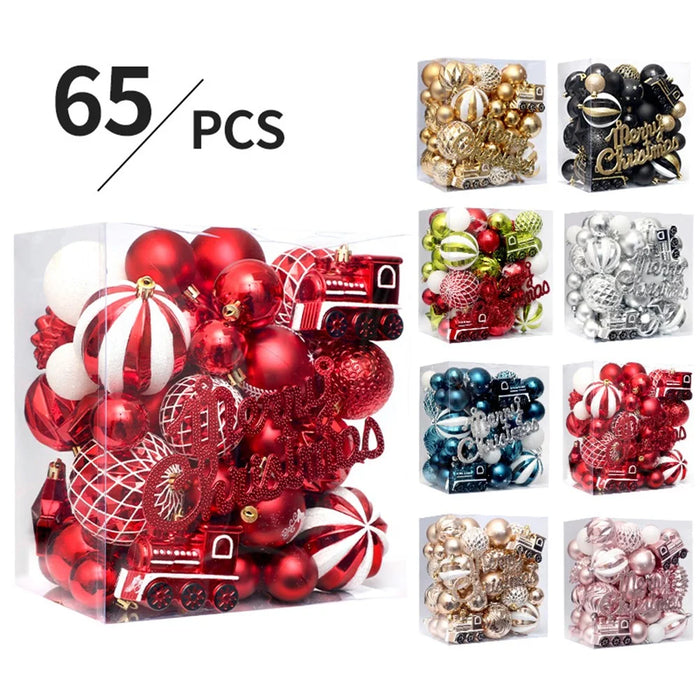 65Pcs / Set Christmas Tree Ornaments Painted Ball Set Decorative Hanging Baubles for Holiday Gift - Red+White - 7