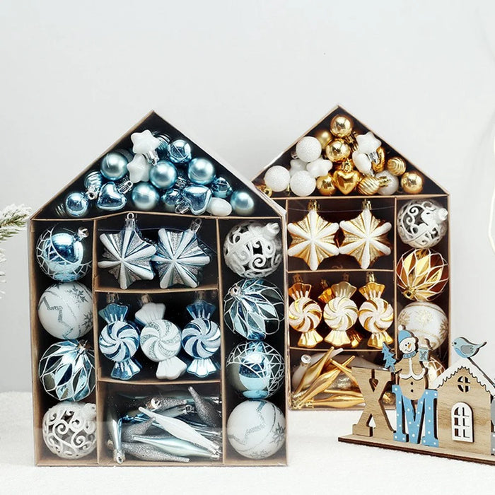 73Pcs / Set Christmas Ornaments Set Xmas Painted Ball Hanging Baubles Holiday Gift Decorations - Red+White - 2