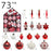 73Pcs / Set Christmas Ornaments Set Xmas Painted Ball Hanging Baubles Holiday Gift Decorations - Red+White - 5