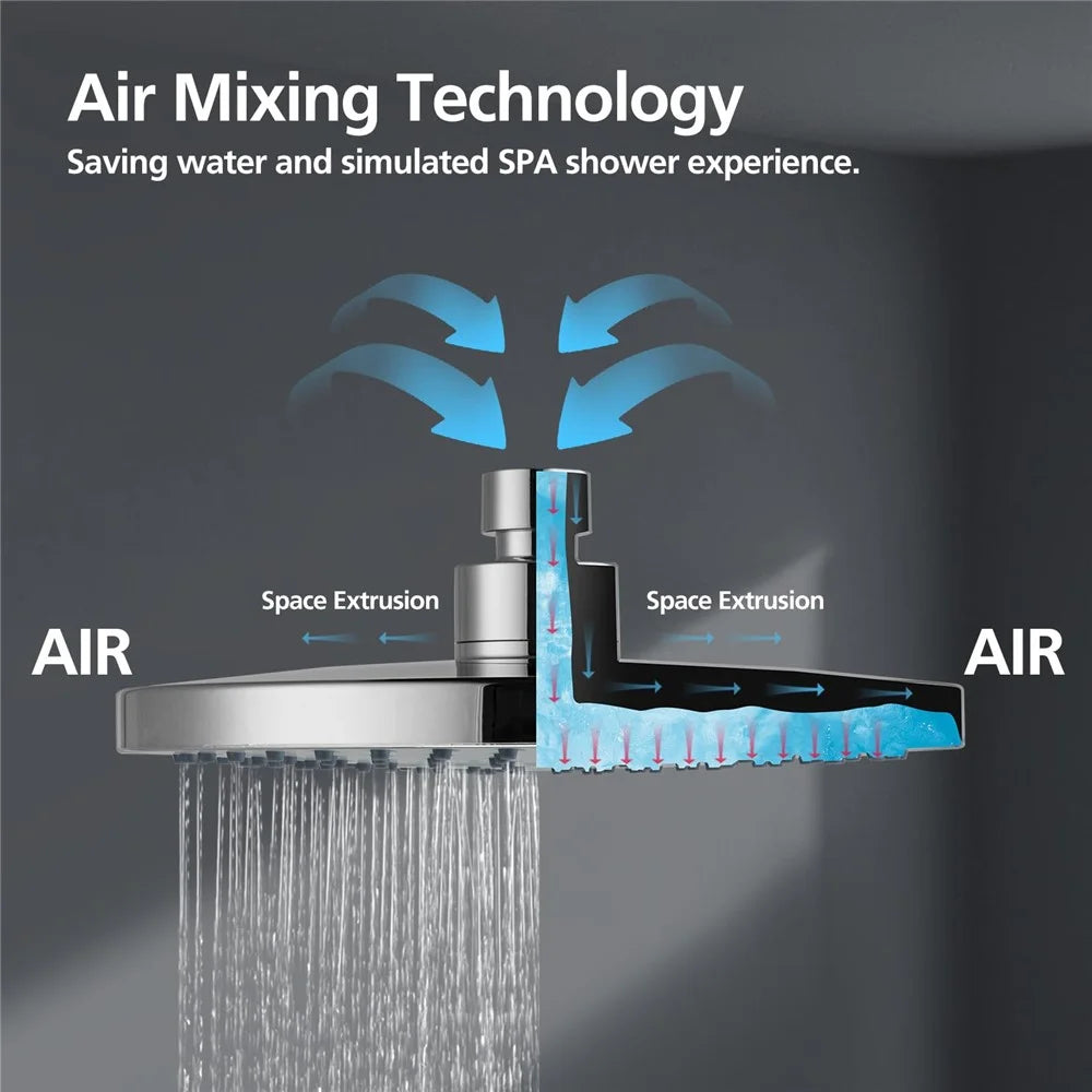 9 Inch Silver Rainfall Shower Head 360 Degree Adjustable High Pressure Bathroom Shower Top Sprayer - 3