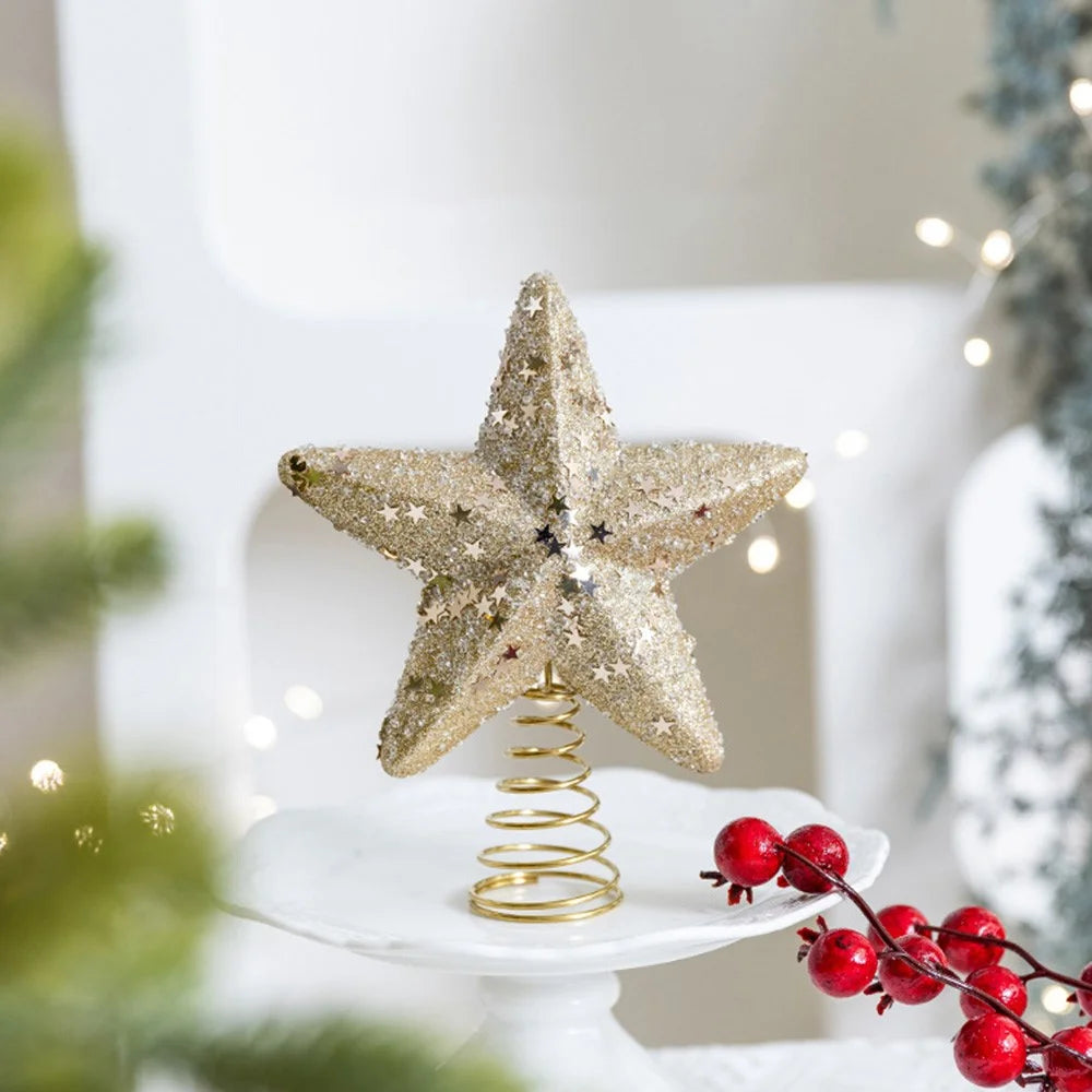 Christmas Tree Topper Foam Star Ornament Holiday Decoration Festive Home Decor, Small Size - Champagne - 1