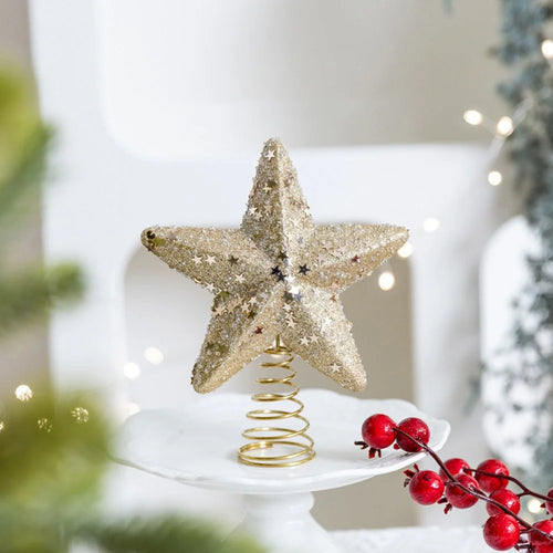 Christmas Tree Topper Foam Star Ornament Holiday Decoration Festive Home Decor, Small Size - Champagne - 1