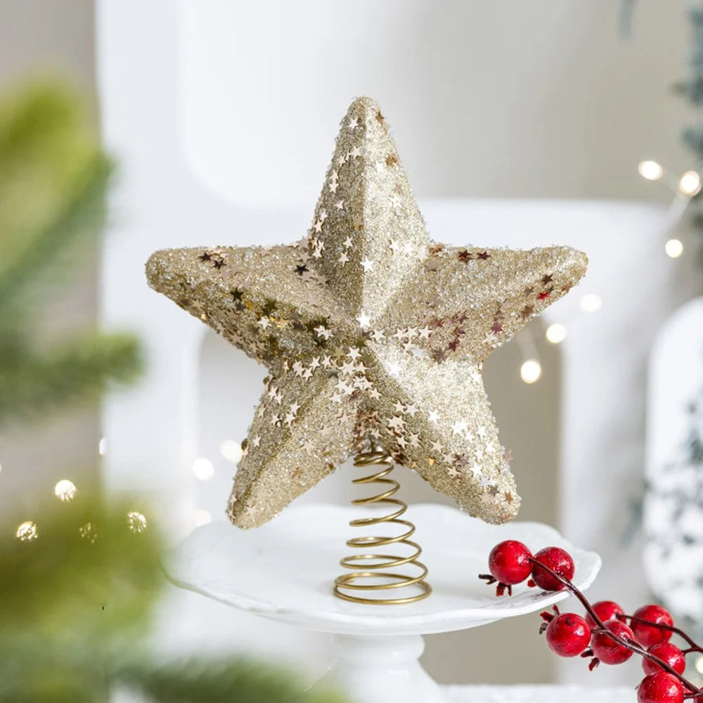 Christmas Tree Topper Foam Star Ornament Holiday Decoration Festive Home Decor, Large Size - Champagne - 1