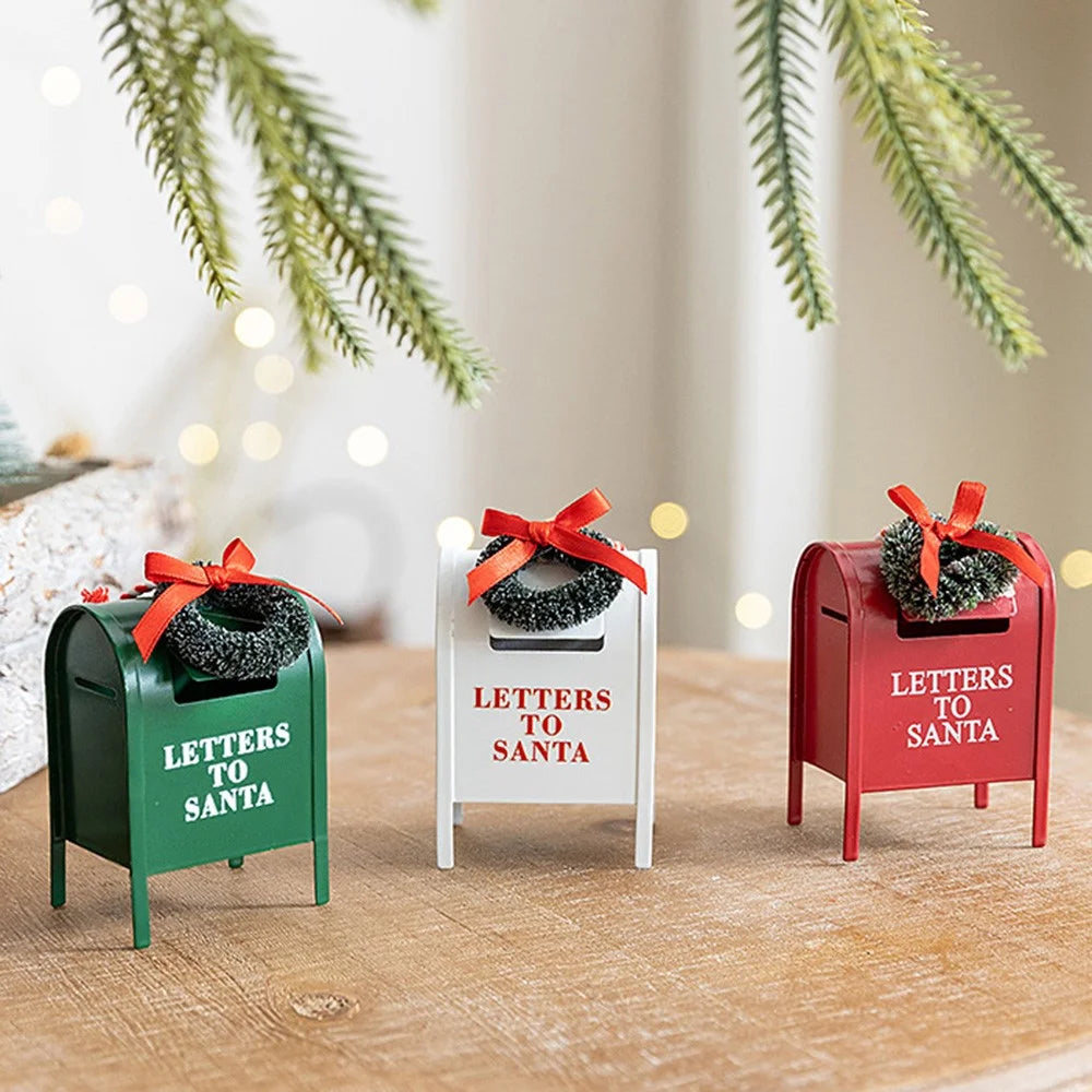Christmas Wreath Mailbox Ornament Iron Art Decoration For Christmas Tree Table Ambiance Setting - Green - 2