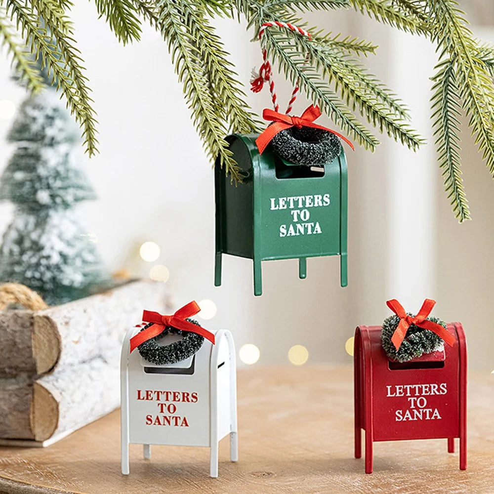 Christmas Wreath Mailbox Ornament Iron Art Decoration For Christmas Tree Table Ambiance Setting - Green - 3