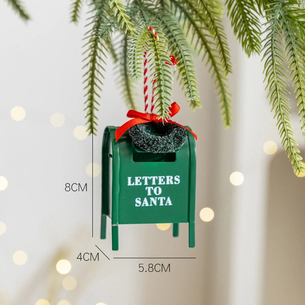 Christmas Wreath Mailbox Ornament Iron Art Decoration For Christmas Tree Table Ambiance Setting - Green - 6