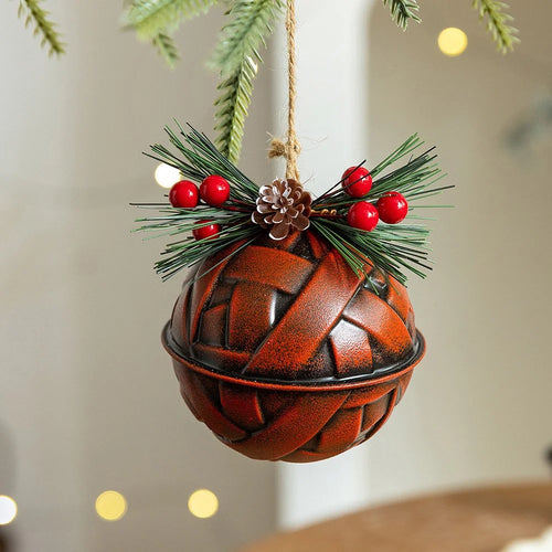 Vintage Christmas Bell Ornament Iron Art Hanging Decoration for Tree Window Holiday Decor - Red - 1