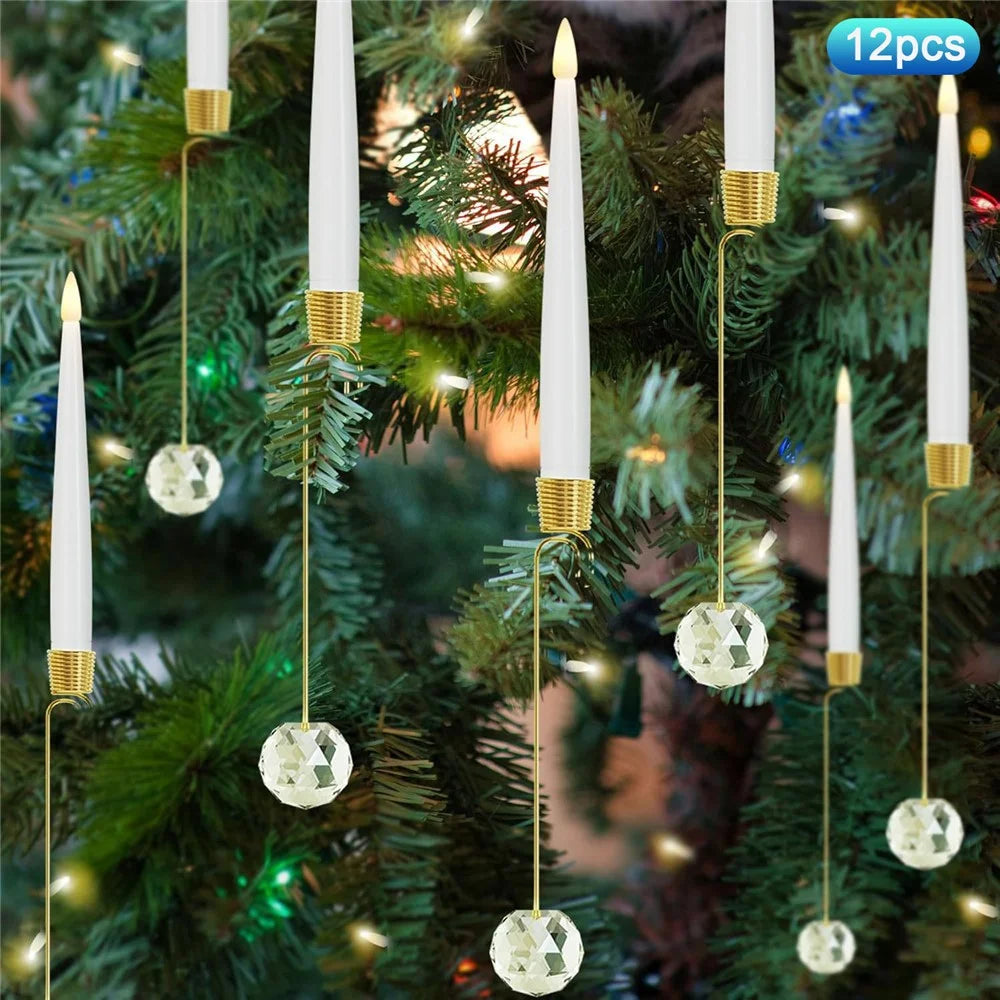 12Pcs LED Taper Candle Light Christmas Tree Ornaments Festival Decoration with Remote Control - Crystal Ball - 1
