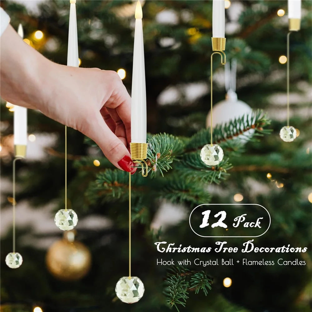 12Pcs LED Taper Candle Light Christmas Tree Ornaments Festival Decoration with Remote Control - Crystal Ball - 2